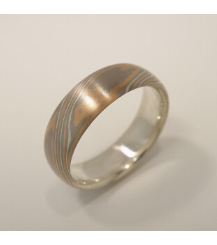 Mokume-Gane-Ring tricolor aus 585 Rotgold, 500 Palladium...